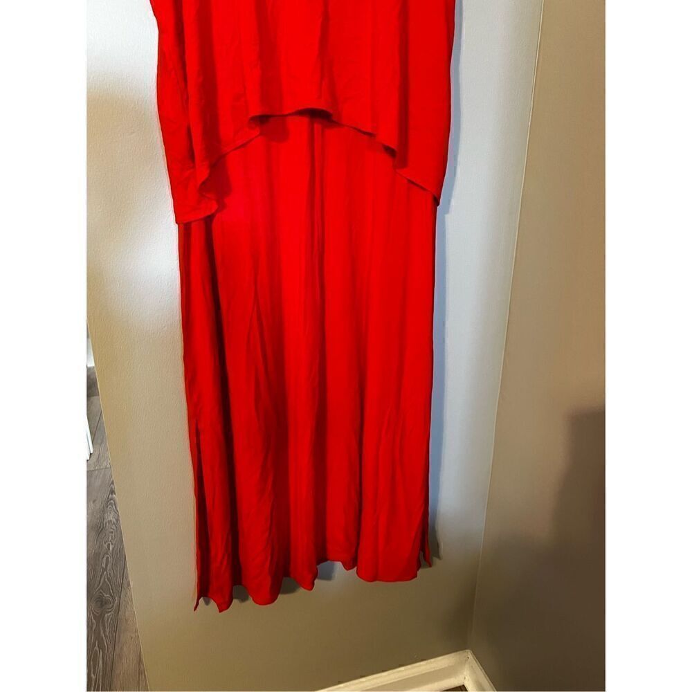 Chicos Women’s Size 3 Popover Solid Maxi Dress Red Sleeveless V Neck Slit - Picture 9 of 12